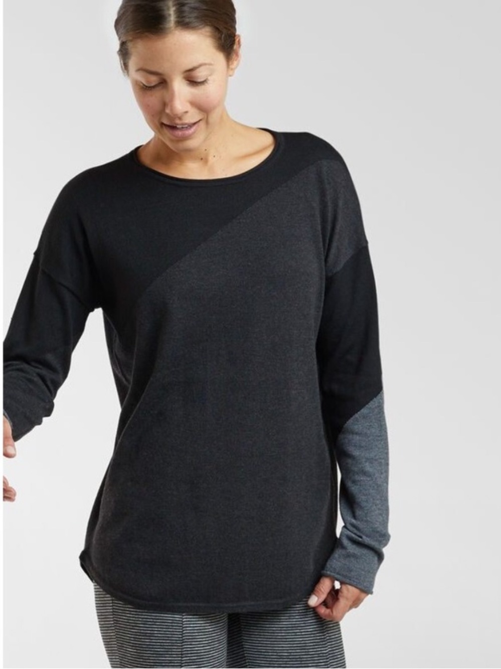 Smartwool Shadow Pine Colorblock Black Grey Knit Pullover Sweater